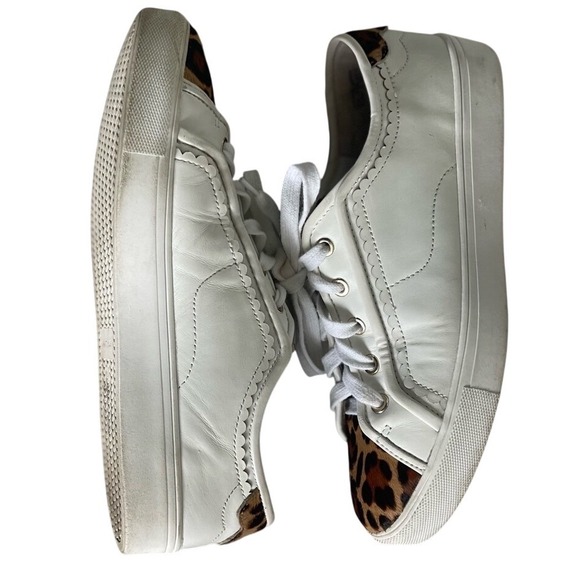 Ann Taylor White Leather Leopard Print Haircalf Fashion Sneaker Women's Sz 8.5 - Picture 7 of 8